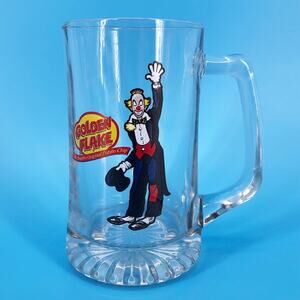 glass beer mug Golden Flake logo clown 90s 1990s vintage